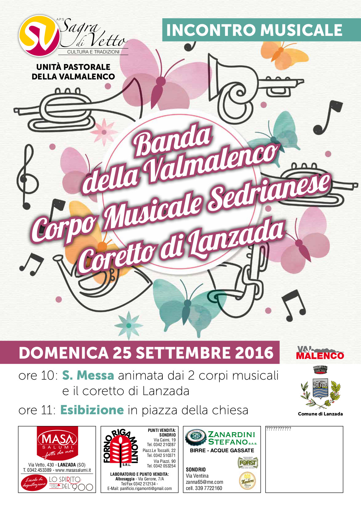 Domenica 25 settembre: 2 bande + 1 coro = la musica è incontro!